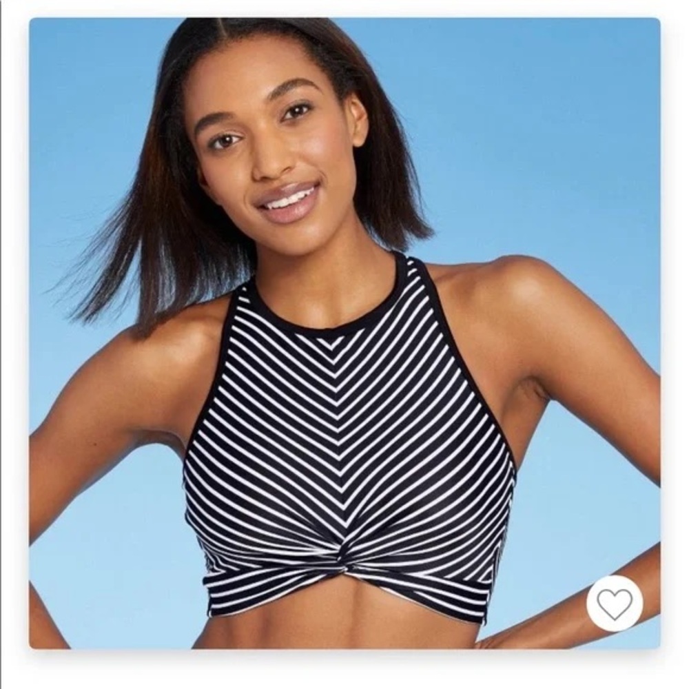Kona Sol Women's Black/White High Neck Twist Front Bikini Top Sz: S 4/6
